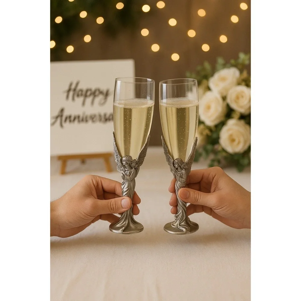 Seagull Pewter Angel Champagne‎ Flutes Set of 2 Wedding Anniversary Nova Scotia